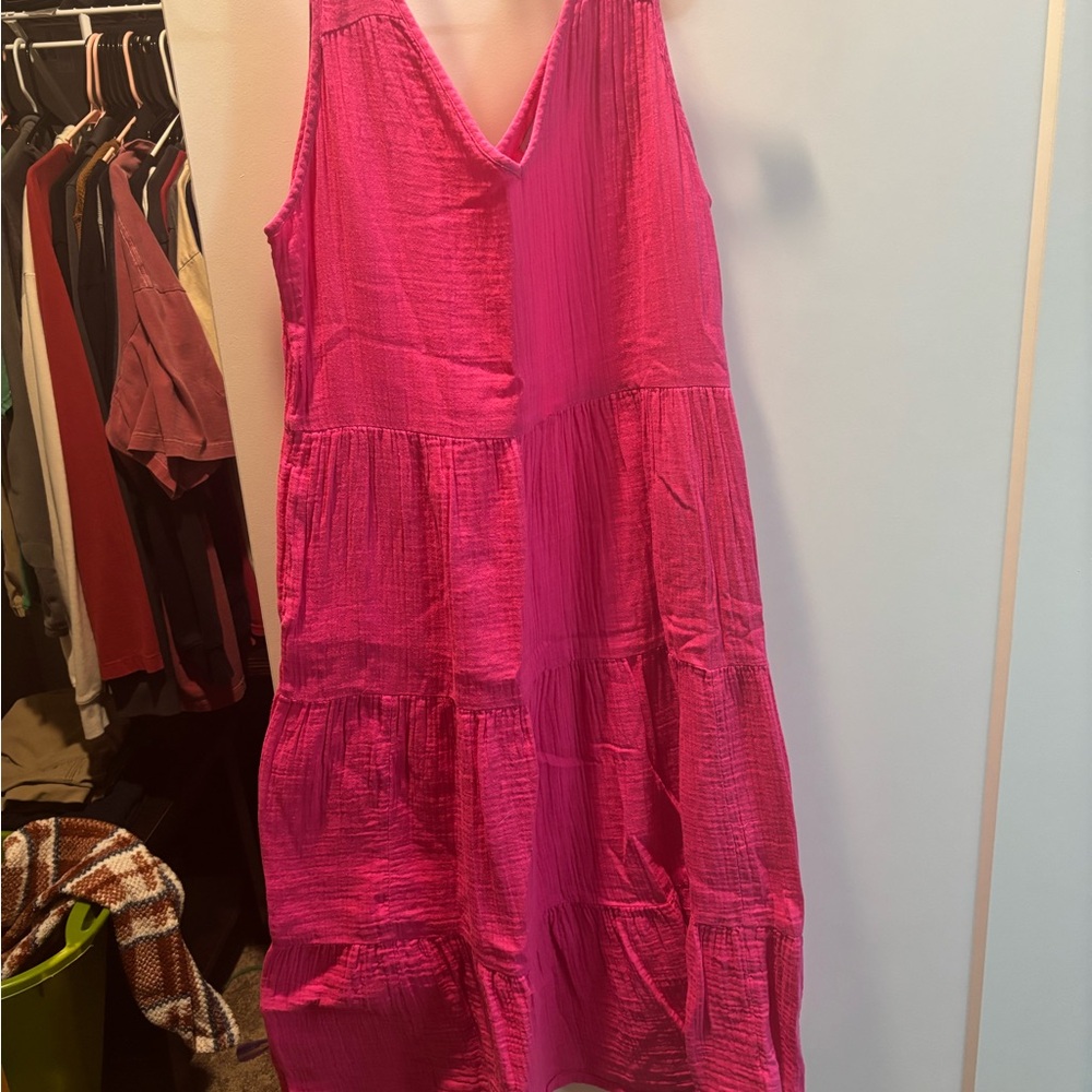 Sonoma Hot Pink Sleeveless Tiered Maxi Dress